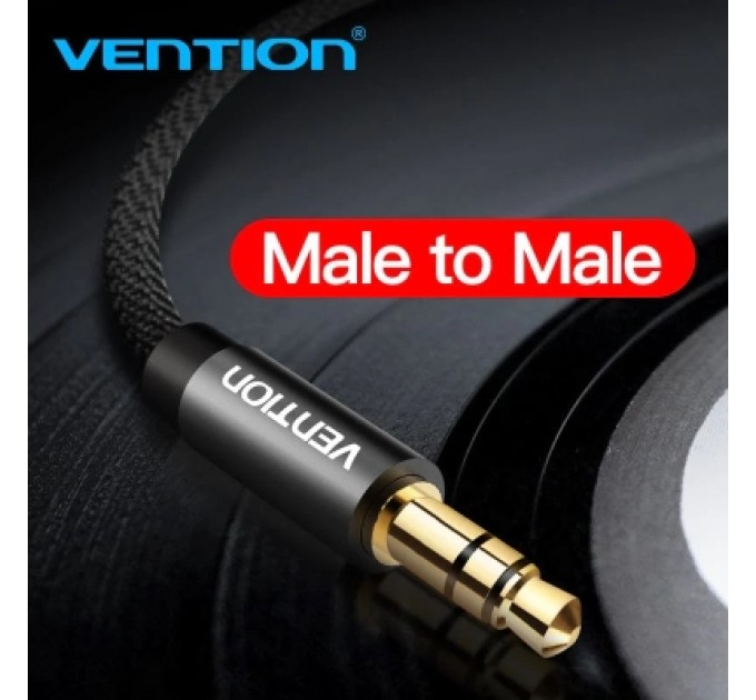 Кабель мультимедійний Fabric Braided 3.5mm Male to Male Audio Cable 1M Black Metal Type VENTION (BAGBF)