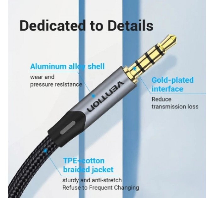 Кабель мультимедійний TRRS 3.5MM Male to Male Aux Cable 1M Gray VENTION (BAQHF)