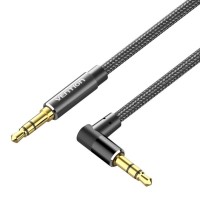 Кабель мультимедійний Cotton Braided 3.5mm Male to Male Right Angle Audio Cable 1M Black Aluminum Alloy Type VENTION (BAZBF)