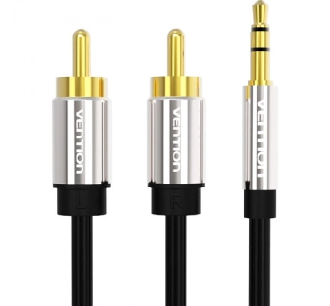 Кабель мультимедійний 3.5mm Male to 2RCA Male Audio Cable 1M Black Metal Type VENTION (BCFBF)
