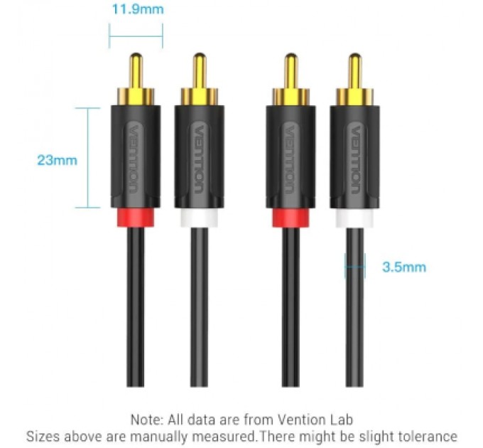 Кабель мультимедійний 2-Male to 2-Male RCA Cable 1.5M Black VENTION (BCMBG)