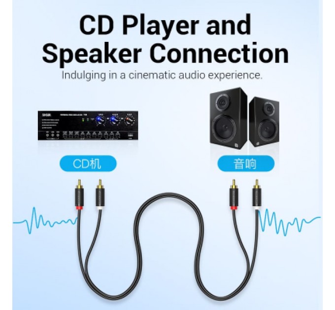 Кабель мультимедійний 2-Male to 2-Male RCA Cable 1.5M Black VENTION (BCMBG)