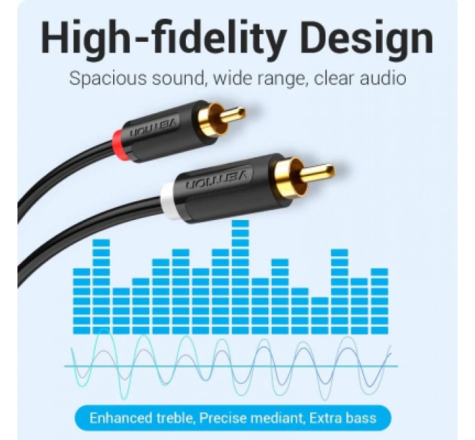 Кабель мультимедійний 2-Male to 2-Male RCA Cable 1.5M Black VENTION (BCMBG)