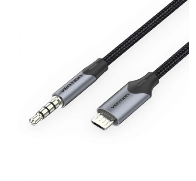 Кабель мультимедійний Micro USB Male to TRRS 3.5mm Male Audio Cable 1M Black VENTION (BDGBF)