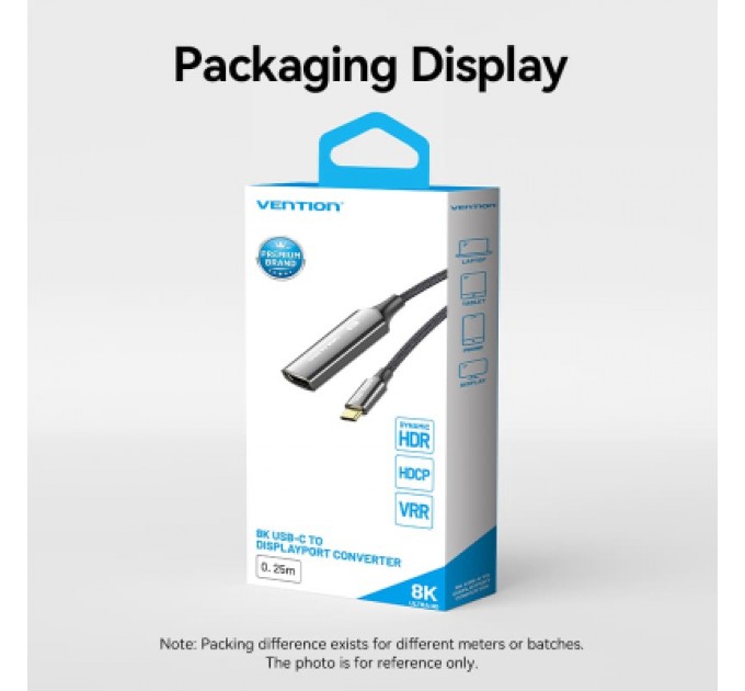 Кабель мультимедійний Cotton Braided USB-C to DP 8K Converter 0.25M Black Zinc Alloy Type VENTION (CRGBC)