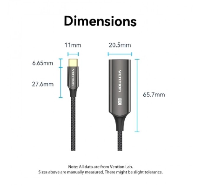 Кабель мультимедійний Cotton Braided USB-C to DP 8K Converter 0.25M Black Zinc Alloy Type VENTION (CRGBC)