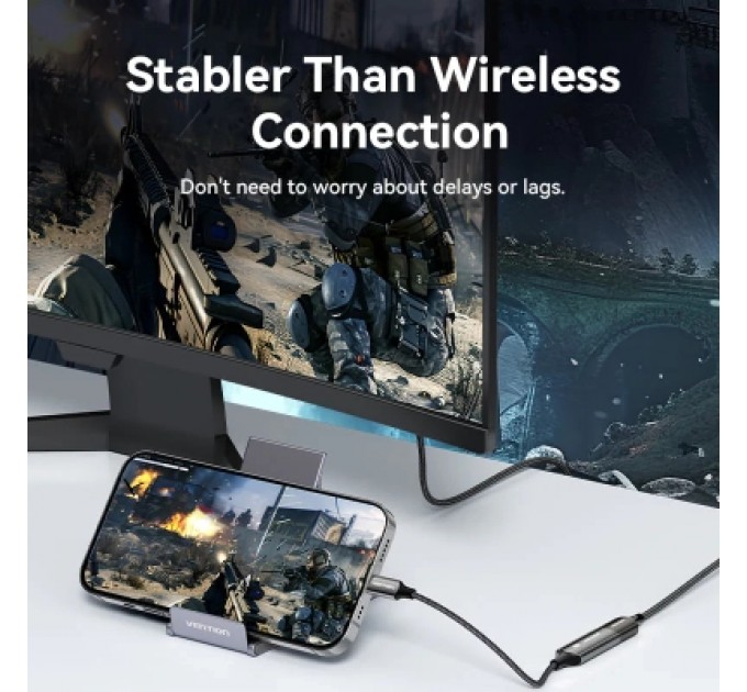 Кабель мультимедійний Cotton Braided USB-C to DP 8K Converter 0.25M Black Zinc Alloy Type VENTION (CRGBC)