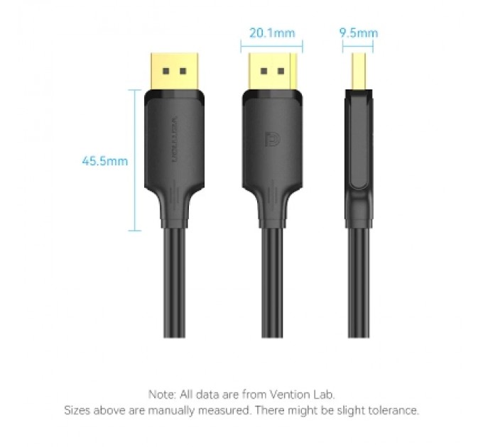 Кабель мультимедійний DisplayPort Male to Male 4K HD Cable 1M Black VENTION (HAKBF)