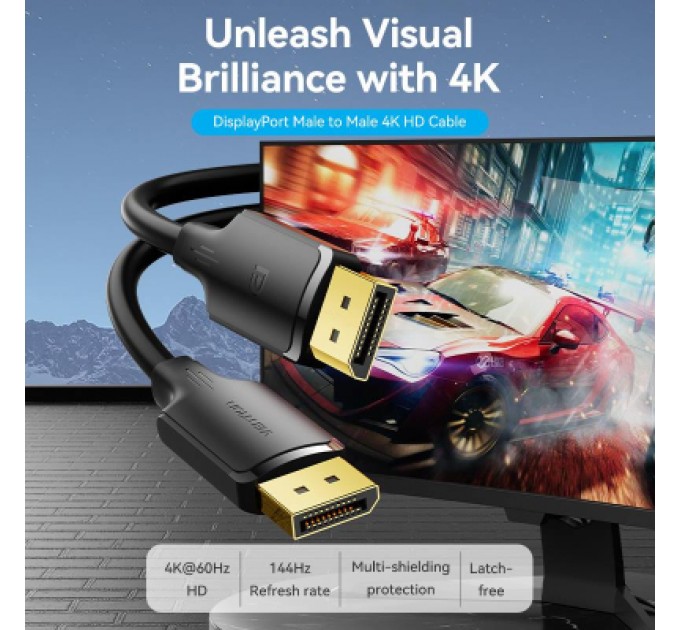 Кабель мультимедійний DisplayPort Male to Male 4K HD Cable 1M Black VENTION (HAKBF)