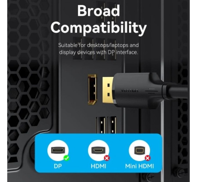 Кабель мультимедійний DisplayPort Male to Male 4K HD Cable 1M Black VENTION (HAKBF)