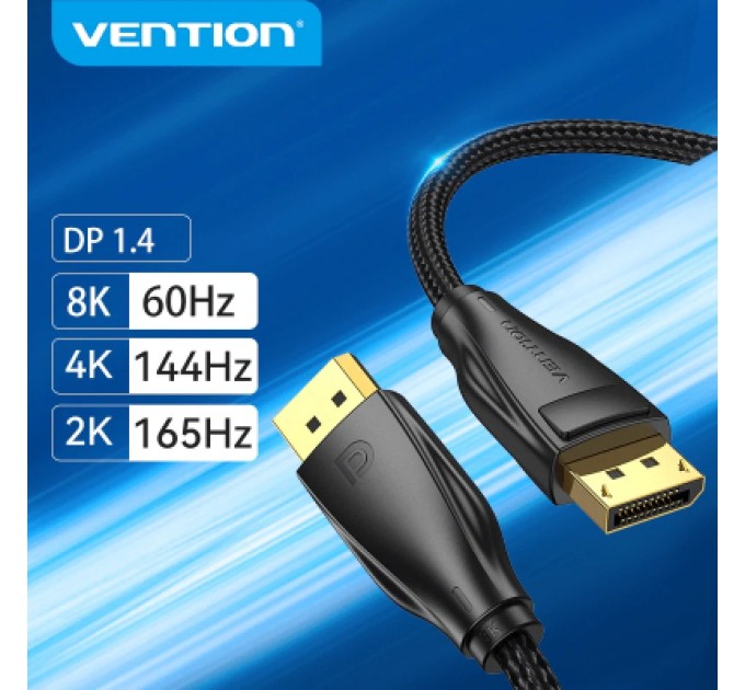 Кабель мультимедійний Cotton Braided DP Male to Male Cable 1.5M Black VENTION (HCCBG)