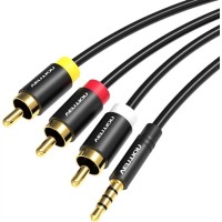 Кабель мультимедійний 3.5mm to 3RCA AV Cable 1.5M Black Metal Type VENTION (VAB-R07-B150)