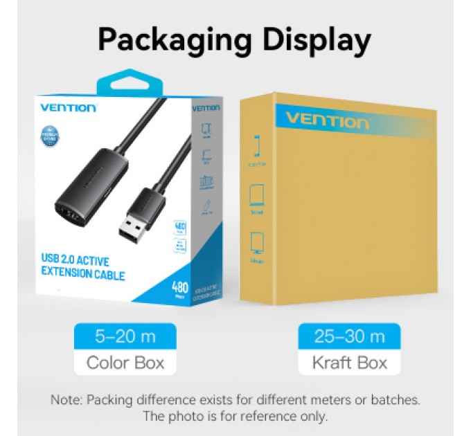 Дата кабель USB 2.0 Type-A Male to Type-A Female Active Extension Cable 5M Black VENTION (CBKBJ)