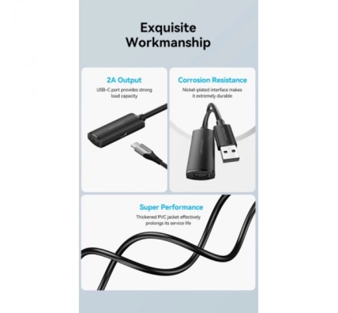 Дата кабель USB 2.0 Type-A Male to Type-A Female Active Extension Cable 30M Black VENTION (CBKBT)