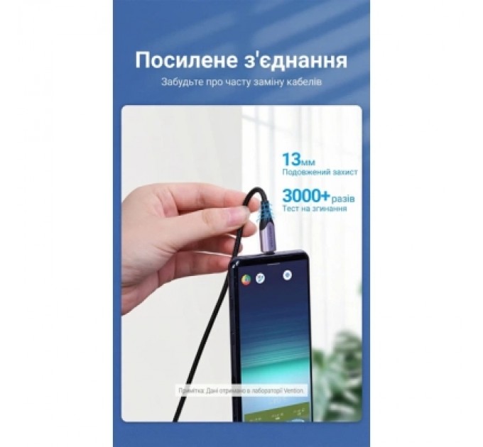 Дата кабель Cotton Braided USB 2.0 A Male to C Male 3A Cable Purple 1.5M Aluminum Alloy Type VENTION (CODVG)