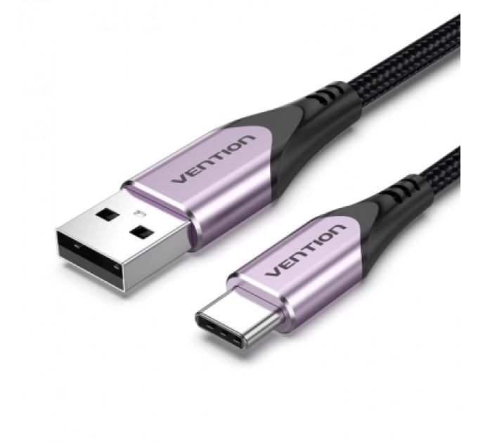 Дата кабель Cotton Braided USB 2.0 A Male to C Male 3A Cable Purple 1.5M Aluminum Alloy Type VENTION (CODVG)