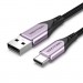 Дата кабель Cotton Braided USB 2.0 A Male to C Male 3A Cable Purple 1.5M Aluminum Alloy Type VENTION (CODVG)