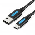 Дата кабель USB 2.0 A Male to C Male 3A Cable 1M Black VENTION (COKBF)