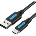 Дата кабель USB 2.0 A Male to C Male 3A Cable 1.5M Black VENTION (COKBG)