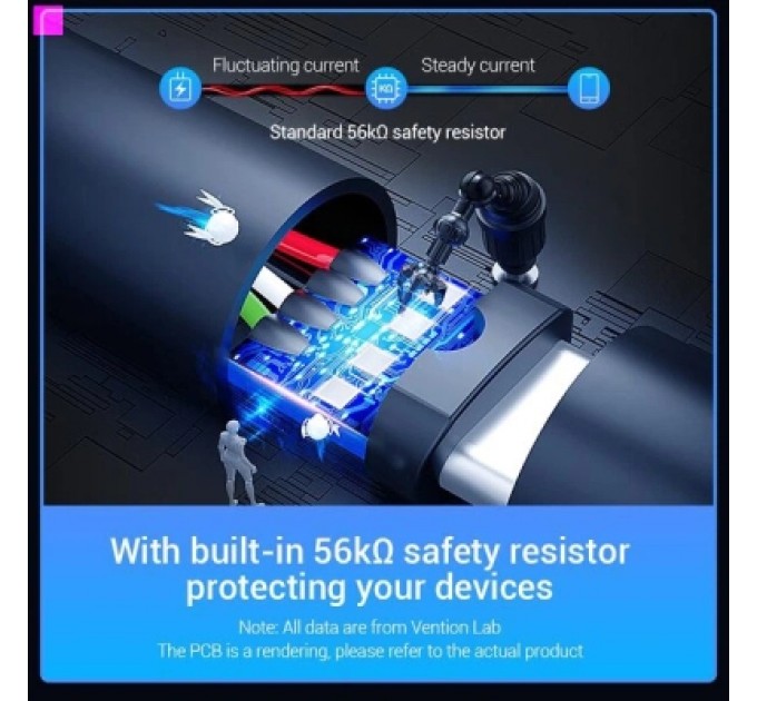 Дата кабель USB 2.0 A Male to C Male 3A Cable 1.5M Black VENTION (COKBG)