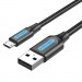 Дата кабель USB 2.0 A Male to Micro-B Male 3A Cable 1M Black VENTION (COLBF)