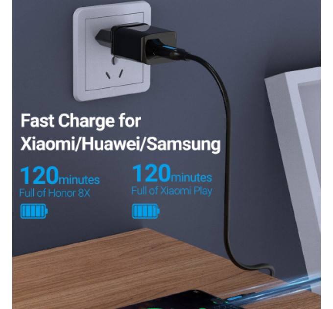 Дата кабель USB 2.0 A Male to Micro-B Male 3A Cable 1M Black VENTION (COLBF)