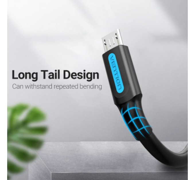 Дата кабель USB 2.0 A Male to Micro-B Male 3A Cable 1M Black VENTION (COLBF)