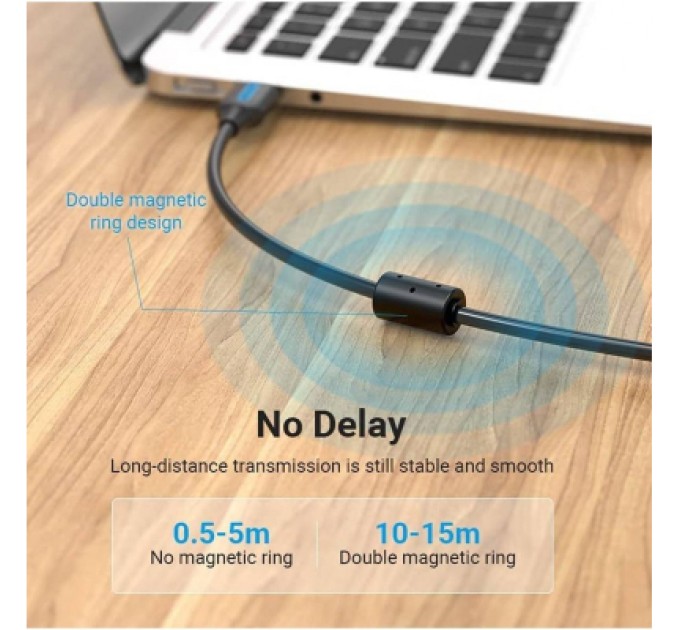 Дата кабель USB 2.0 A Male to B Male Cable 5M Black PVC Type VENTION (COQBJ)