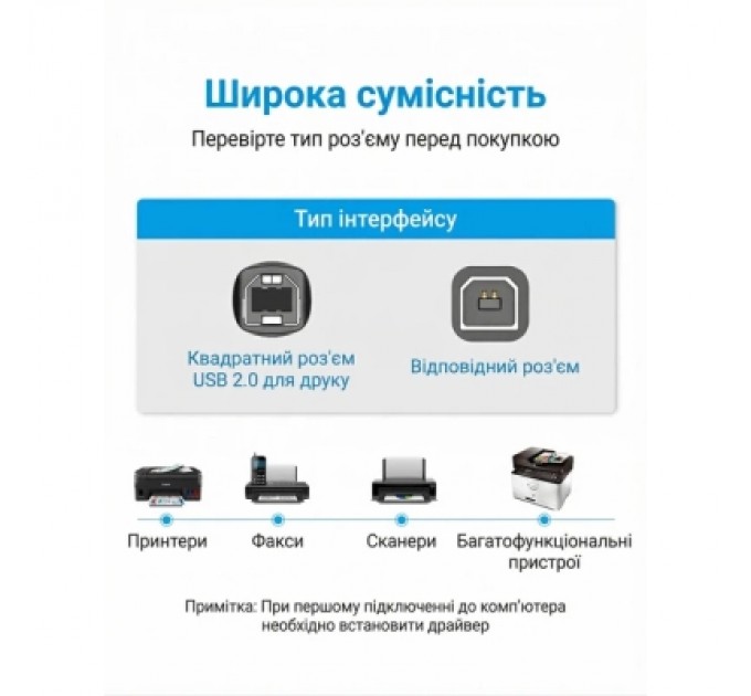 Дата кабель USB 2.0 A Male to B Male Cable with Ferrite Cores 10M Black PVC Type VENTION (COQBL)