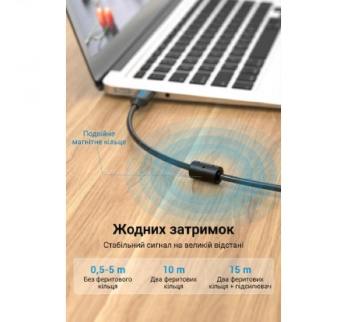 Дата кабель USB 2.0 A Male to B Male Cable with Ferrite Cores 10M Black PVC Type VENTION (COQBL)