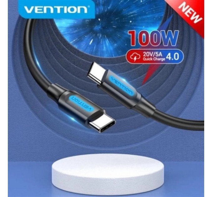 Дата кабель USB 2.0 C Male to C Male 5A Cable 1.5M Black PVC Type VENTION (COTBG)