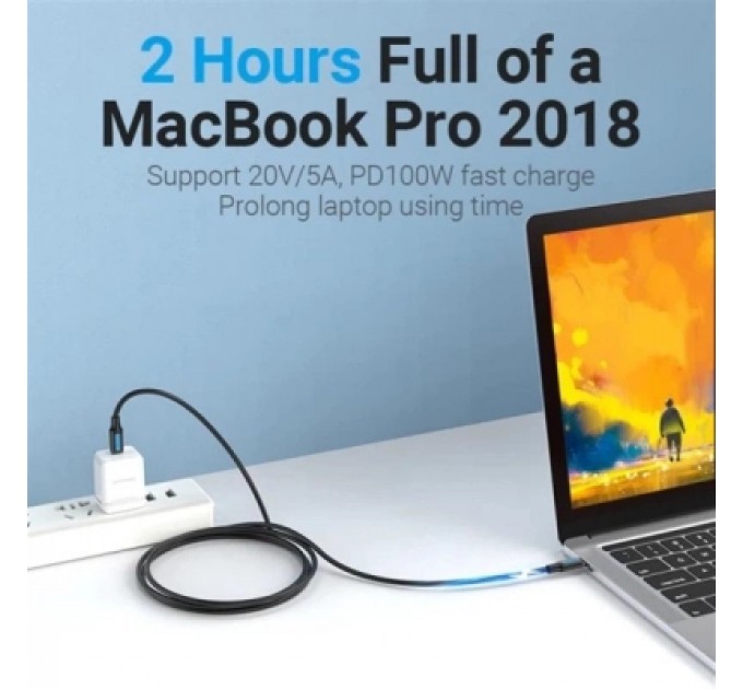 Дата кабель USB 2.0 C Male to C Male 5A Cable 1.5M Black PVC Type VENTION (COTBG)