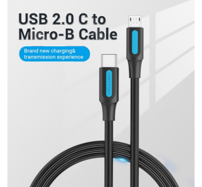 Дата кабель USB 2.0 C Male to Micro-B Male 2A Cable 1M Black VENTION (COVBF)