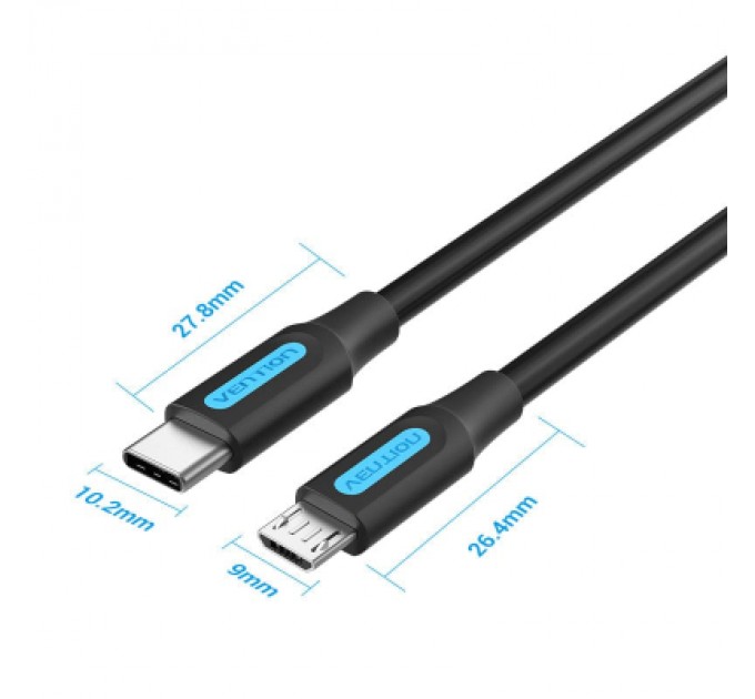Дата кабель USB 2.0 C Male to Micro-B Male 2A Cable 1M Black VENTION (COVBF)