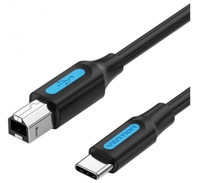 Дата кабель USB 2.0 C Male to B Male 2A Cable 1.5M Black VENTION (CQUBG)