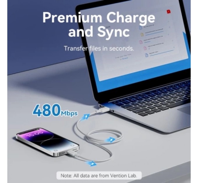 Дата кабель USB 2.0 Type-A Male to Lightning Male 2.4A Cable 1M Black PVC Type VENTION (LAMBF)