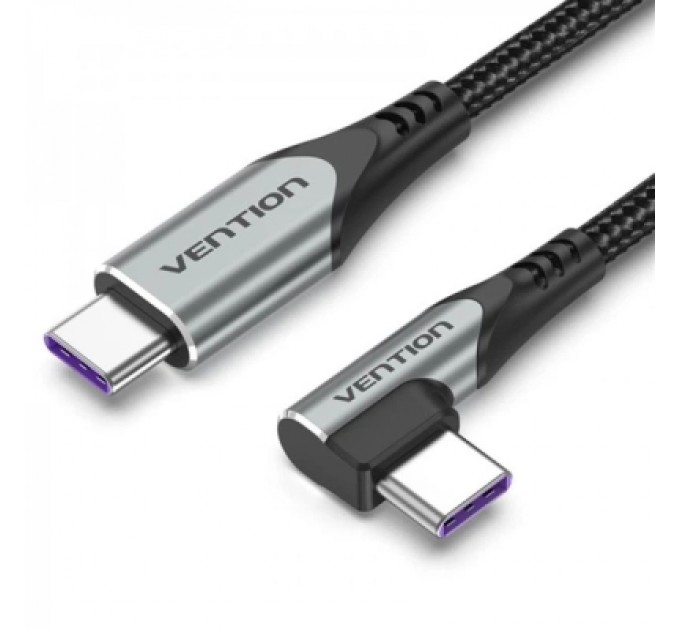 Дата кабель USB 2.0 C Male Right Angle to C Male 5A Cable 1M Gray Aluminum Alloy Type VENTION (TAKHF)