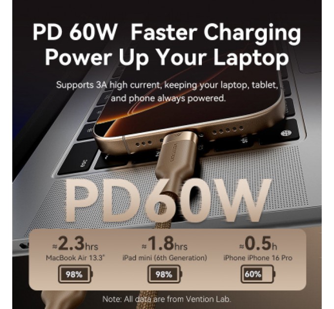 Дата кабель USB 2.0 Type-C Male to Type-C Male 3A Cable 1M Gold Aluminum Alloy Type VENTION (TRDJF)