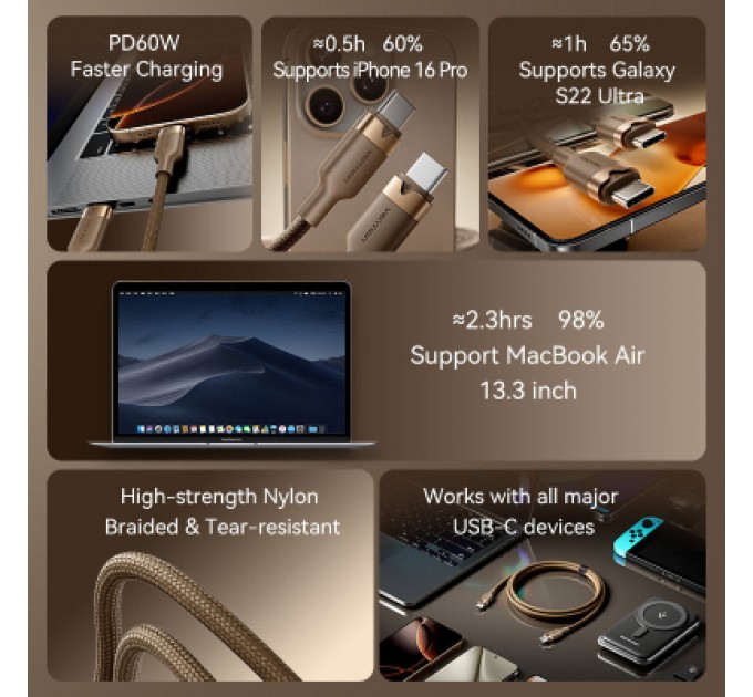 Дата кабель USB 2.0 Type-C Male to Type-C Male 3A Cable 1M Gold Aluminum Alloy Type VENTION (TRDJF)