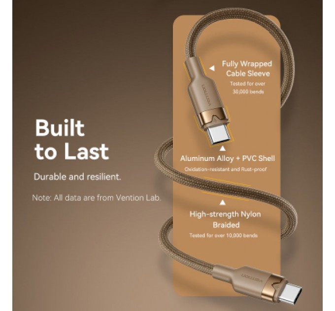 Дата кабель USB 2.0 Type-C Male to Type-C Male 3A Cable 1M Gold Aluminum Alloy Type VENTION (TRDJF)