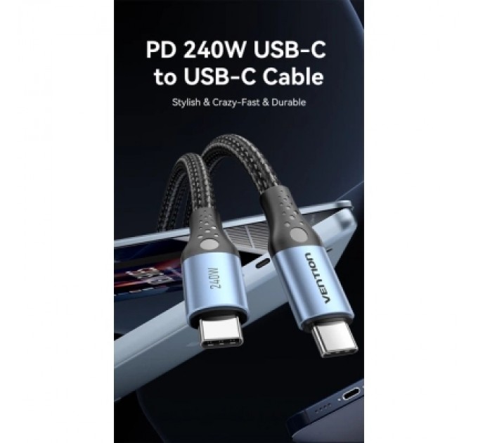 Дата кабель USB 2.0 C Male to C Male 240W Cable 1.5M Black Aluminum Alloy Type VENTION (TREBG)