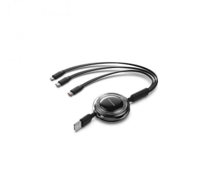 Дата кабель 3-in-1 USB 2.0 Type-A Male to USB-C Male + USB-C Male + Lightning Male 3.5A Retractable Cable 1. VENTION (TRJBBE)
