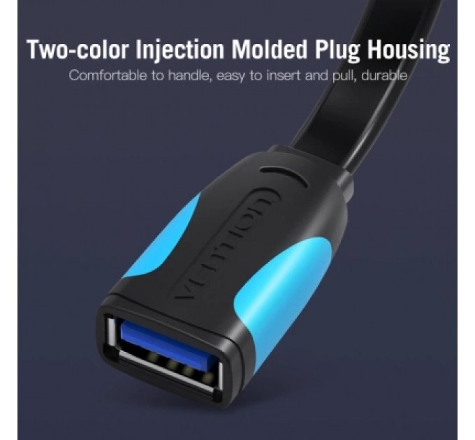 Дата кабель Flat USB3.0 Extension Cable 2M Black VENTION (VAS-A13-B200)
