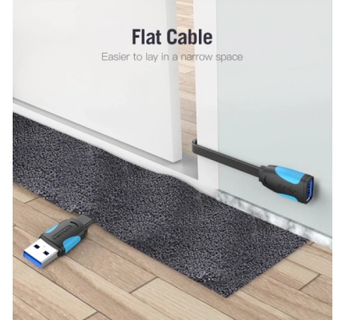 Дата кабель Flat USB3.0 Extension Cable 2M Black VENTION (VAS-A13-B200)