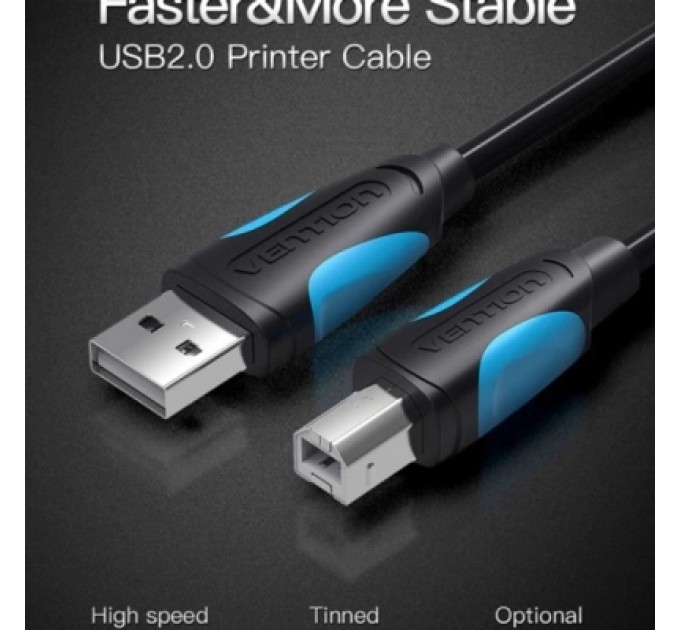 Дата кабель USB2.0 A Male to B Male Print Cable 1M Black VENTION (VAS-A16-B100)