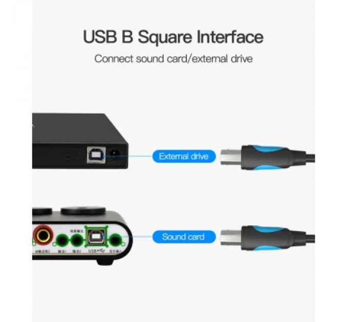 Дата кабель USB2.0 A Male to B Male Print Cable 1M Black VENTION (VAS-A16-B100)