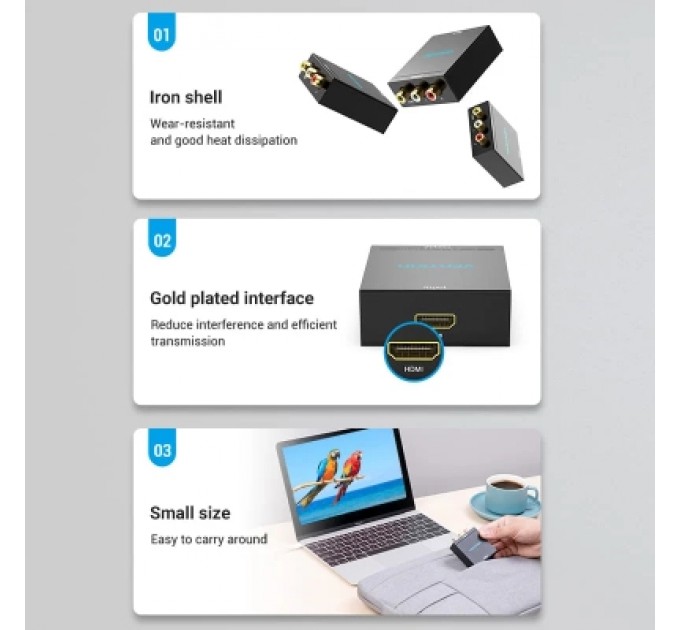 Конвертор HDMI to RCA Converter Black Metal Type VENTION (AEEB0)