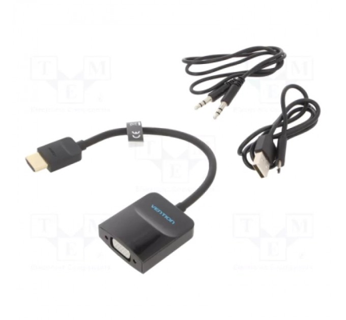 Перехідник HDMI to VGA Converter with Female Micro USB and Audio Port 0.15M Black VENTION (42161)
