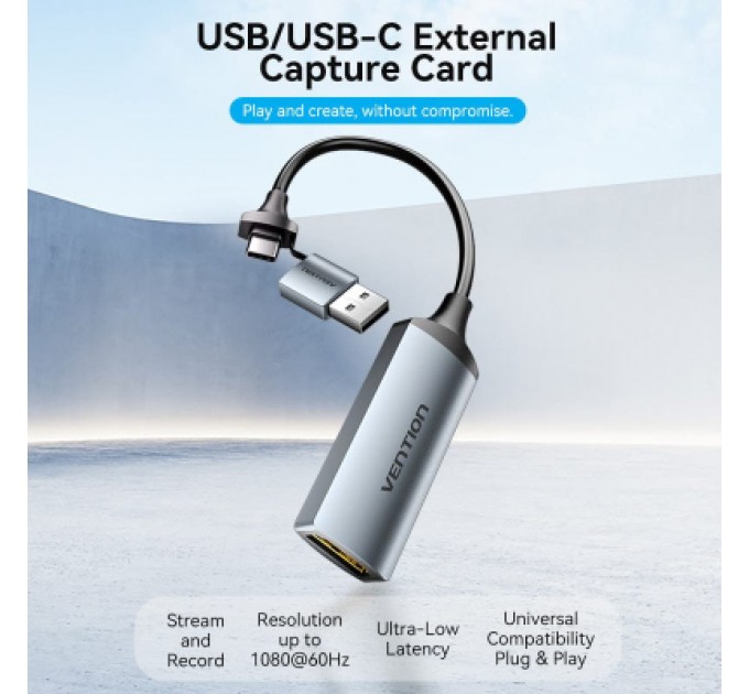 Перехідник HDMI-A to USB-C/USB-A Video Capture Card 0.1M Gray VENTION (ACWHA)