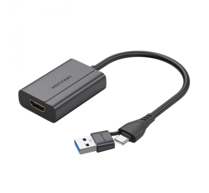 Перехідник USB-C + USB-A to HDMI Adapter 0.15M Gray Aluminium Alloy Type VENTION (ACYHB)